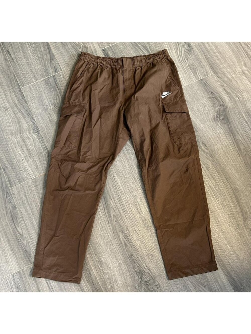 Nike Pants Mens L Brown Woven Track Cargo Elastic Waist Pockets Lightweight